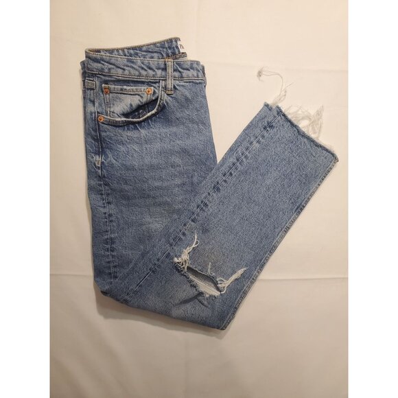 Zara  High Waist Distressed Ripped Frayed Knees and Ankle Jeans Size 10 - Picture 9 of 12